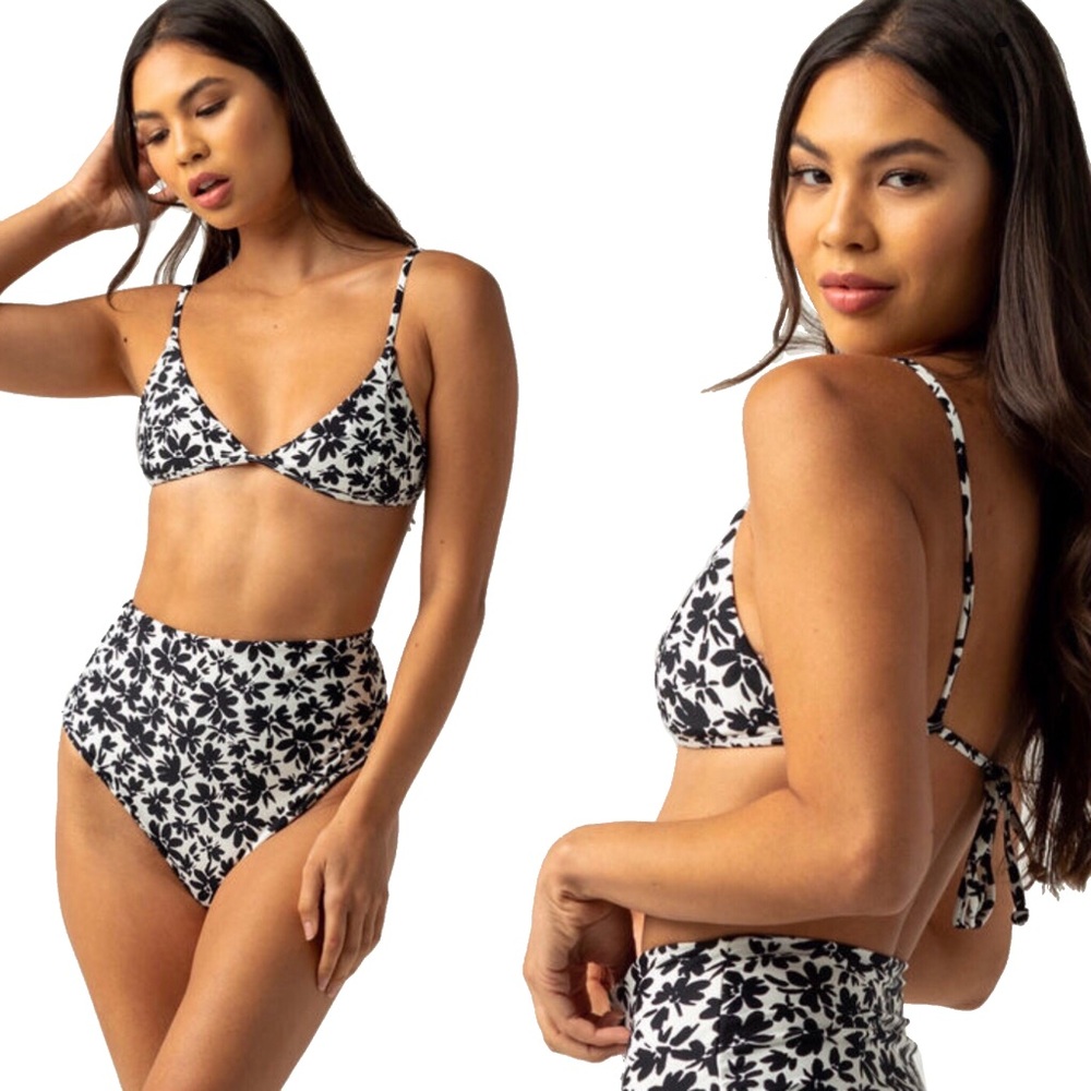 Amuse Society Black & White Floral Bikini Set